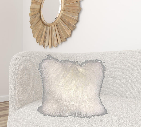 Homeroots 24" Bright White Genuine Tibetan Lamb Fur Pillow With Microsuede Backing   334381