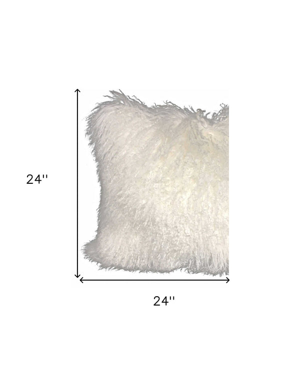 Homeroots 24" Bright White Genuine Tibetan Lamb Fur Pillow With Microsuede Backing   334381