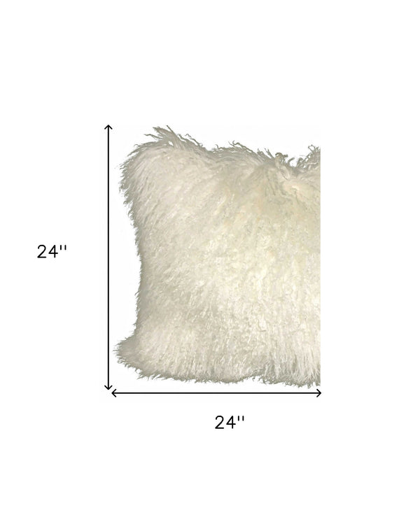Homeroots 24" Creamy Genuine Tibetan Lamb Fur Pillow With Microsuede Backing   334382