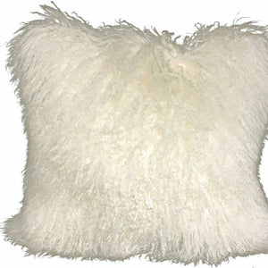 Homeroots 24" Creamy Genuine Tibetan Lamb Fur Pillow With Microsuede Backing   334382
