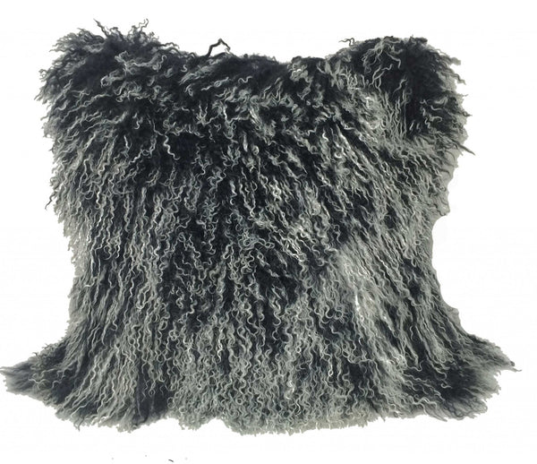 Homeroots 24" Black Genuine Tibetan Lamb Fur Pillow With Microsuede Backing   334383