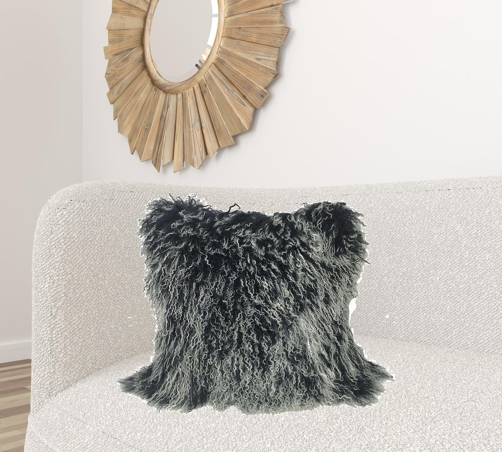 Homeroots 24" Black Genuine Tibetan Lamb Fur Pillow With Microsuede Backing   334383