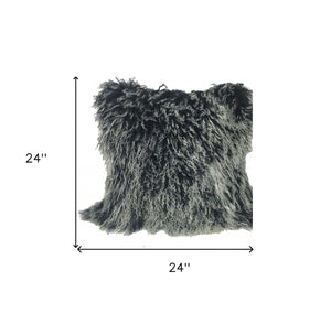 Homeroots 24" Black Genuine Tibetan Lamb Fur Pillow With Microsuede Backing   334383
