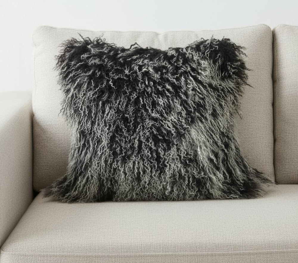 HomeRoots 24" Black Tibetan Lamb Fur Pillow – Luxurious Softness with Durable Microsuede Backing, Chic Style 334383