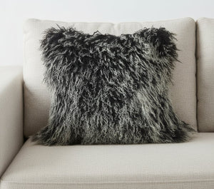 HomeRoots 24" Black Tibetan Lamb Fur Pillow – Luxurious Softness with Durable Microsuede Backing, Chic Style 334383