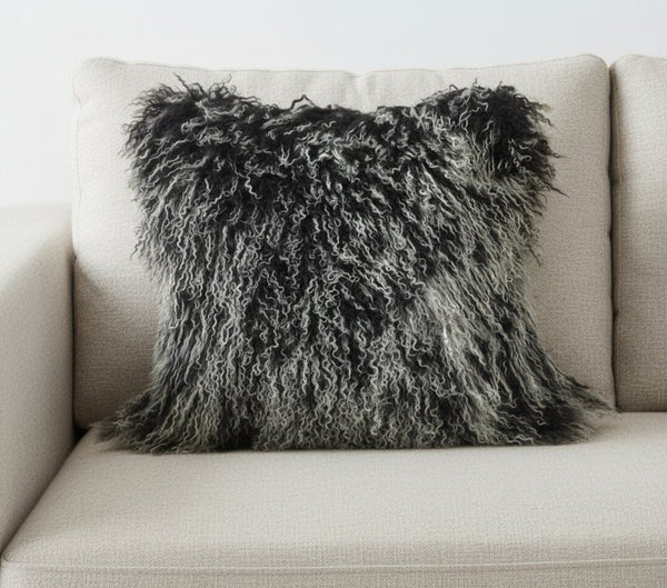 HomeRoots 24" Black Tibetan Lamb Fur Pillow – Luxurious Softness with Durable Microsuede Backing, Chic Style 334383