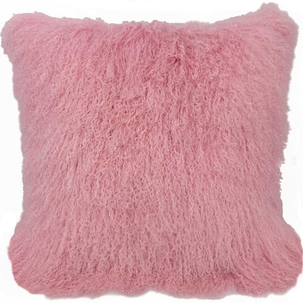 Homeroots 24" Pink Genuine Tibetan Lamb Fur Pillow With Microsuede Backing   334384