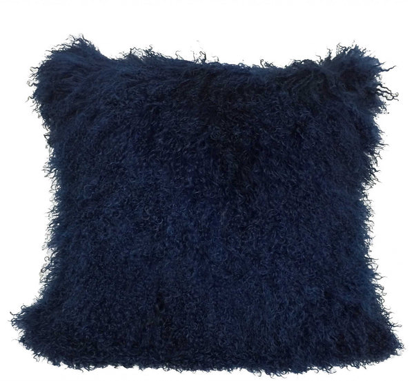 Homeroots 24" Navy Blue Genuine Tibetan Lamb Fur Pillow With Microsuede Backing   334385