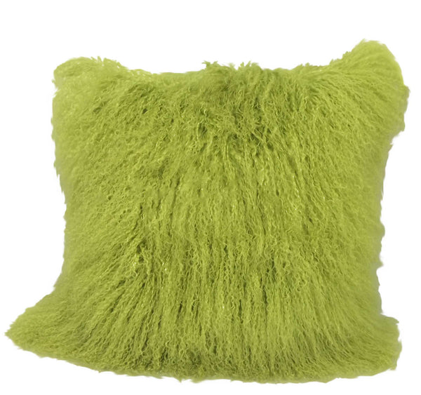 Homeroots 24" Lime Green Genuine Tibetan Lamb Fur Pillow With Microsuede Backing   334388