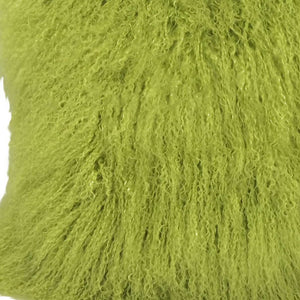 Homeroots 24" Lime Green Genuine Tibetan Lamb Fur Pillow With Microsuede Backing   334388