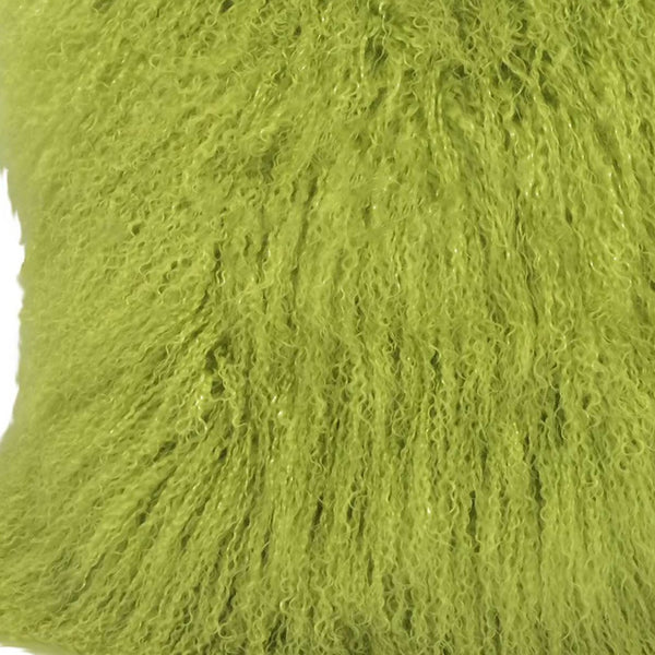 Homeroots 24" Lime Green Genuine Tibetan Lamb Fur Pillow With Microsuede Backing   334388