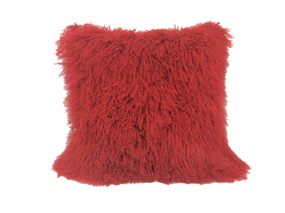 Homeroots 24" Red Genuine Tibetan Lamb Fur Pillow With Microsuede Backing   334389