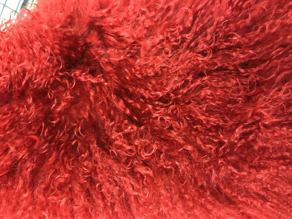 Homeroots 24" Red Genuine Tibetan Lamb Fur Pillow With Microsuede Backing   334389