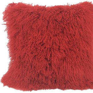 HomeRoots 24" Red Luxurious Tibetan Lamb Fur Pillow with Soft Microsuede Backing for Bold Home Décor 334389