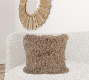 Homeroots 24" Beige Genuine Tibetan Lamb Fur Pillow With Microsuede Backing   334390