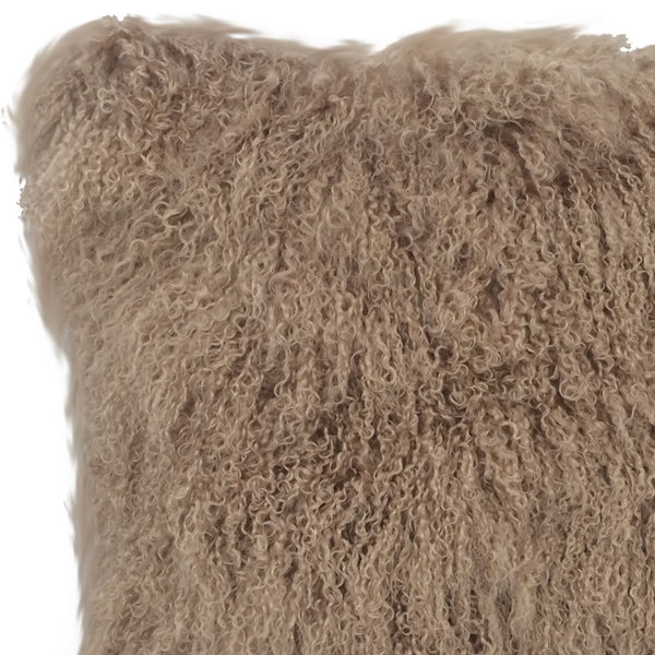 Homeroots 24" Beige Genuine Tibetan Lamb Fur Pillow With Microsuede Backing   334390