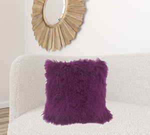 Homeroots 24" Purple Genuine Tibetan Lamb Fur Pillow With Microsuede Backing   334391