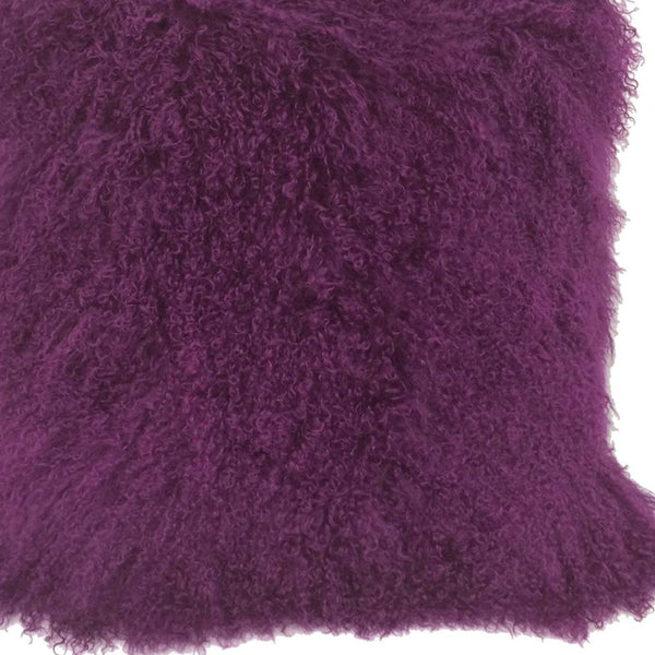 Homeroots 24" Purple Genuine Tibetan Lamb Fur Pillow With Microsuede Backing   334391
