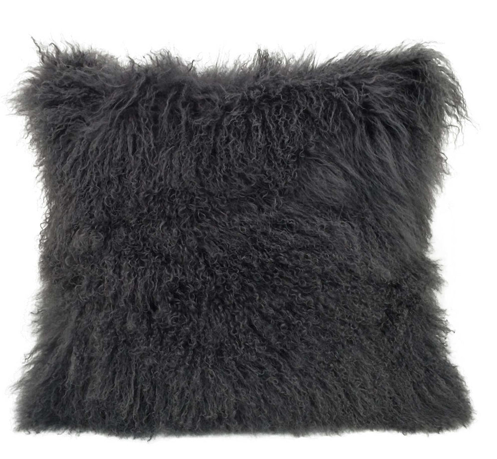 Homeroots 24" Charcoal Genuine Tibetan Lamb Fur Pillow With Microsuede Backing   334392