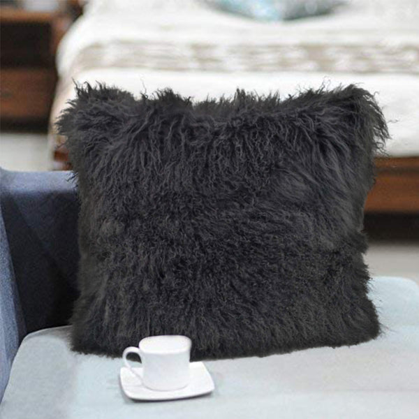 Homeroots 24" Charcoal Genuine Tibetan Lamb Fur Pillow With Microsuede Backing   334392