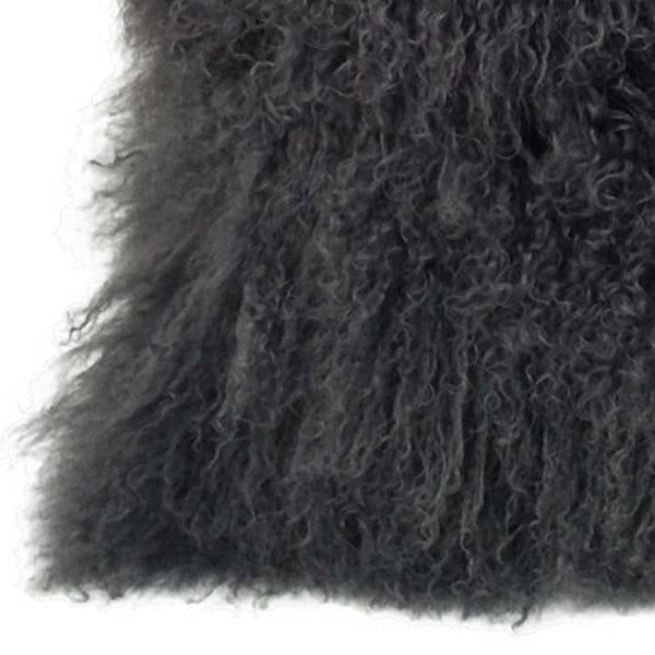 Homeroots 24" Charcoal Genuine Tibetan Lamb Fur Pillow With Microsuede Backing   334392