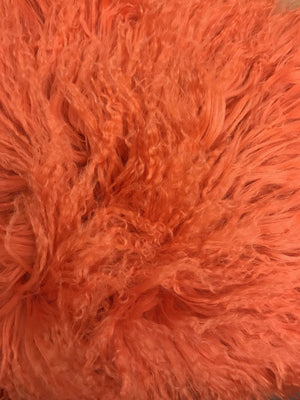 Homeroots 24" Orange Genuine Tibetan Lamb Fur Pillow With Microsuede Backing   334393