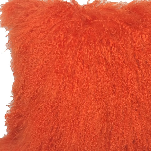 HomeRoots 24" Orange Genuine Tibetan Lamb Fur Pillow - Luxurious Softness with Microsuede Backing for Style 334393