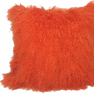 HomeRoots 24" Orange Genuine Tibetan Lamb Fur Pillow - Luxurious Softness with Microsuede Backing for Style 334393