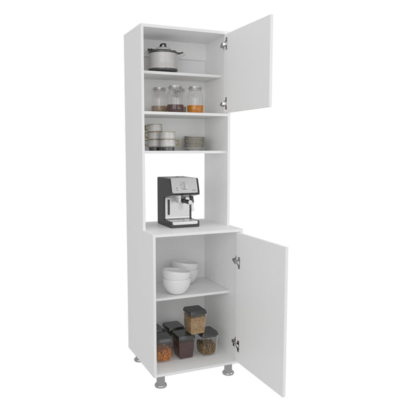 English Elm Antares Slim Kitchen Pantry Cabinet with Open Shelf, Double Doors & Upper Storage in Kronos White B070P337113