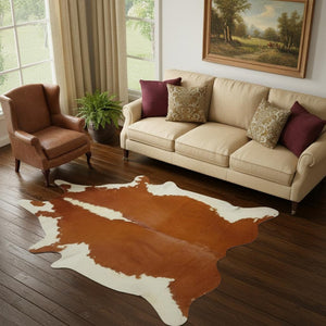 HomeRoots 5' Handmade Cowhide Area Rug - Rustic Elegance for Warmth, Unique Texture, and Style in Any Room Hereford 334410