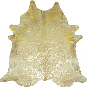 HomeRoots 6' Handmade Cowhide Area Rug - Rustic Elegance, Unique Texture, Durable Design for Any Space Gold Devore 334419