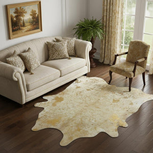 HomeRoots 6' Handmade Cowhide Area Rug - Rustic Elegance, Unique Texture, Durable Design for Any Space Gold Devore 334419