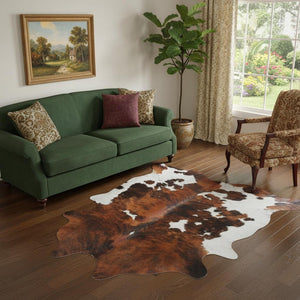 HomeRoots 6' Handmade Cowhide Area Rug - Rustic Elegance, Unique Texture, Durable Design for Any Space Tri-colored 334423