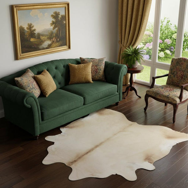 HomeRoots 6' Handmade Cowhide Area Rug - Rustic Elegance, Unique Texture, Durable Design for Any Space Champagne 334424