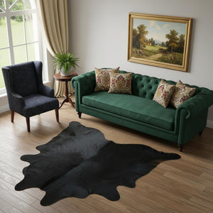 HomeRoots 6' Handmade Cowhide Area Rug - Rustic Elegance, Unique Texture, Durable Design for Any Space Black Dyed 334425