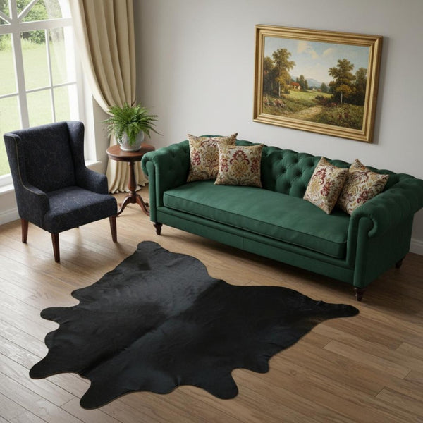 HomeRoots 6' Handmade Cowhide Area Rug - Rustic Elegance, Unique Texture, Durable Design for Any Space Black Dyed 334425