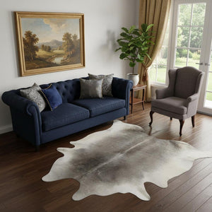 HomeRoots 6' Handmade Cowhide Area Rug - Rustic Elegance, Unique Texture, Durable Design for Any Space Grey 334427