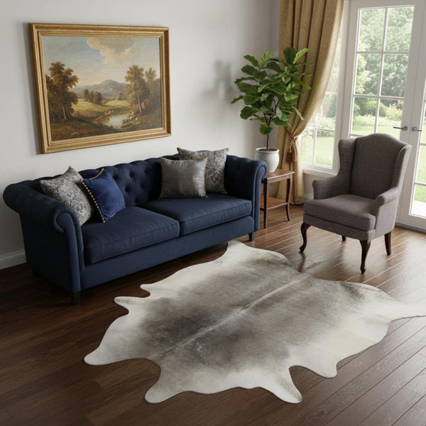 HomeRoots 6' Handmade Cowhide Area Rug - Rustic Elegance, Unique Texture, Durable Design for Any Space Grey 334427
