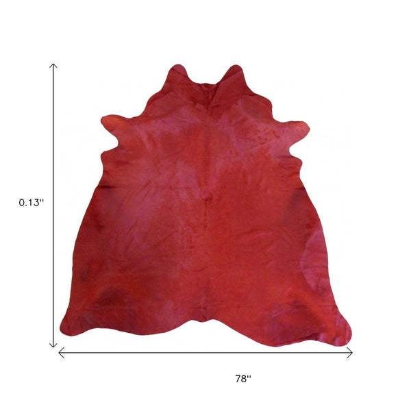HomeRoots 6' X 7' Red Cowhide Handmade Area Rug - Luxurious Texture, Unique Craftsmanship for Any Space Red Dyed 334428
