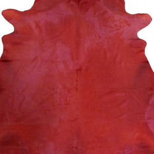 HomeRoots 6' X 7' Red Cowhide Handmade Area Rug - Luxurious Texture, Unique Craftsmanship for Any Space Red Dyed 334428