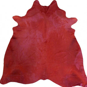HomeRoots 6' X 7' Red Cowhide Handmade Area Rug - Luxurious Texture, Unique Craftsmanship for Any Space Red Dyed 334428