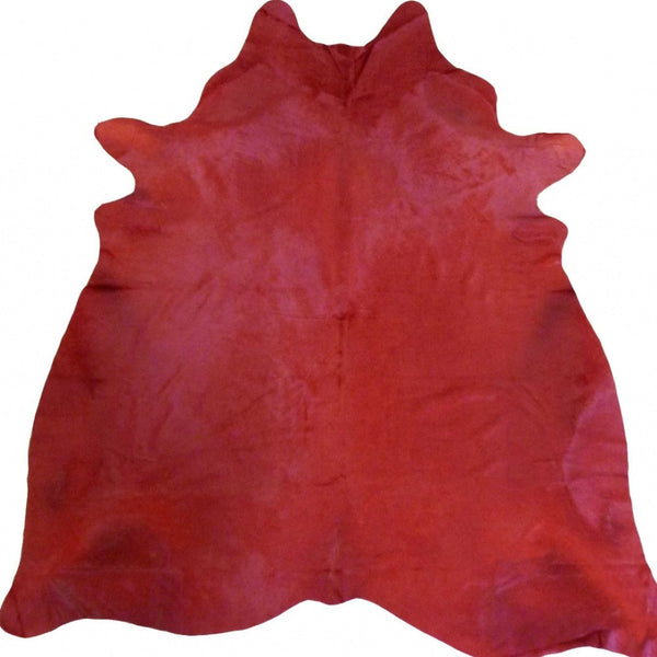 HomeRoots 6' X 7' Red Cowhide Handmade Area Rug - Luxurious Texture, Unique Craftsmanship for Any Space Red Dyed 334428