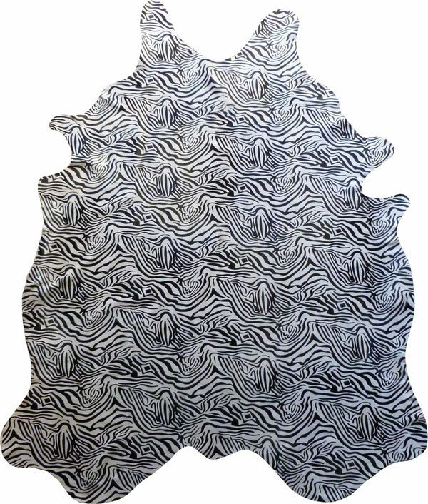 Homeroots 6 Ft Black And White Stenciled Baby Zebra Cowhide Rug Black And White Cowhide 334431