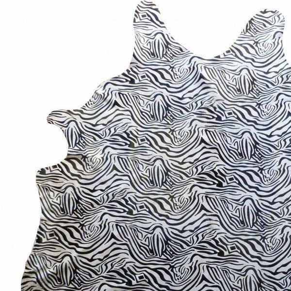Homeroots 6 Ft Black And White Stenciled Baby Zebra Cowhide Rug Black And White Cowhide 334431