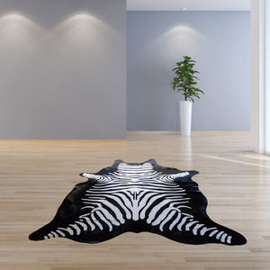 Homeroots 6 Ft Stenciled Reverse Zebra Cowhide Rug Stenciled Reverse Cowhide 334435