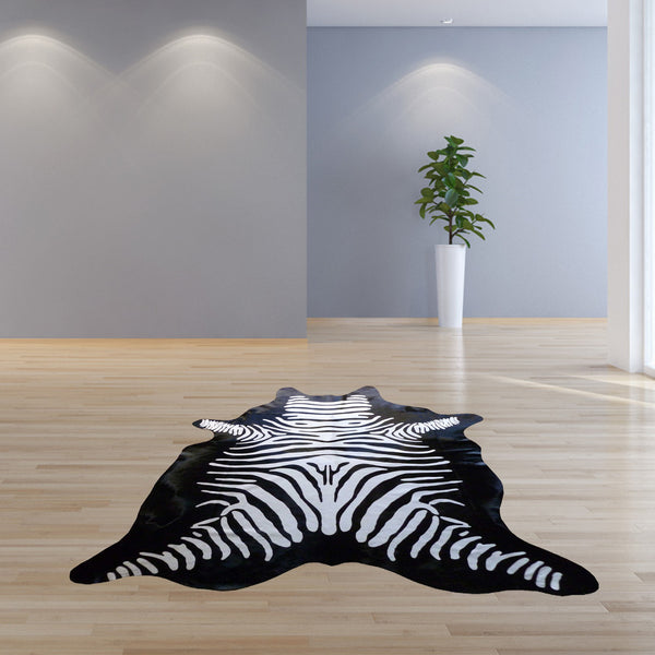 Homeroots 6 Ft Stenciled Reverse Zebra Cowhide Rug Stenciled Reverse Cowhide 334435