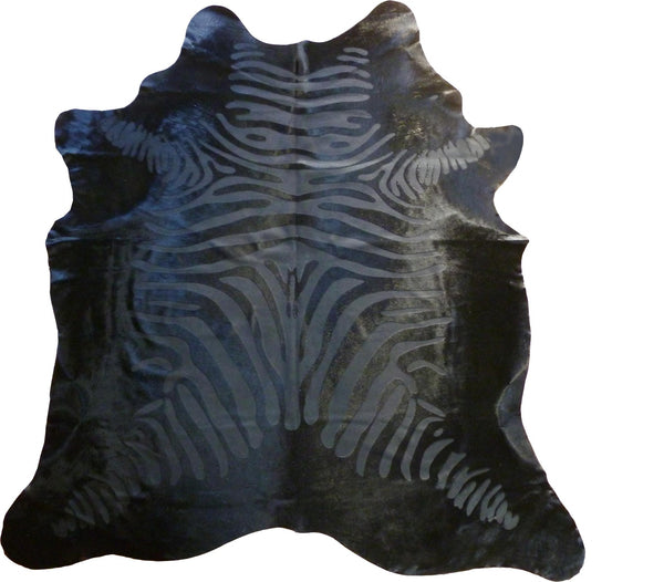 Homeroots 6 Ft Black Etched Zebra Stenciled Cowhide Rug Black Etched Cowhide 334438