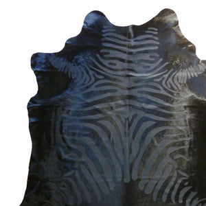 Homeroots 6 Ft Black Etched Zebra Stenciled Cowhide Rug Black Etched Cowhide 334438