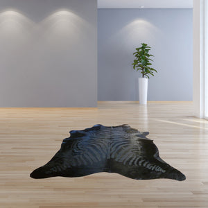 Homeroots 6 Ft Black Etched Zebra Stenciled Cowhide Rug Black Etched Cowhide 334438