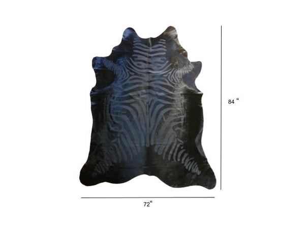 Homeroots 6 Ft Black Etched Zebra Stenciled Cowhide Rug Black Etched Cowhide 334438
